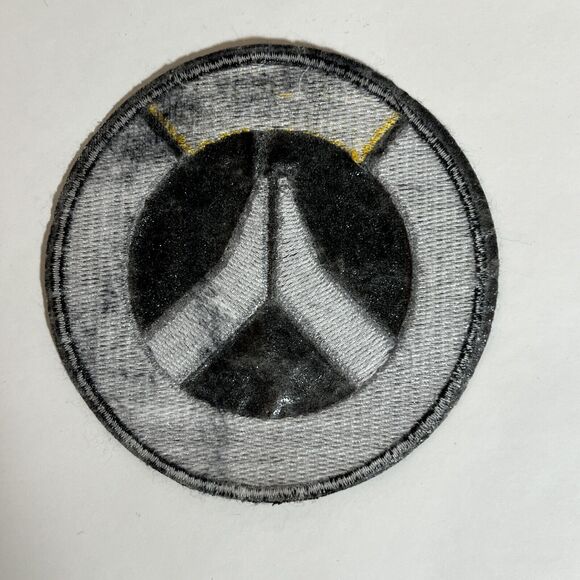 Overwatch Logo Embroidered Patch Sew On 3.5" Gray Yellow Black Large Round - Picture 2 of 3